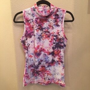 ATHLETA Women Mock Neck Colorful Sleeveless Athletic Tank Top Size Small